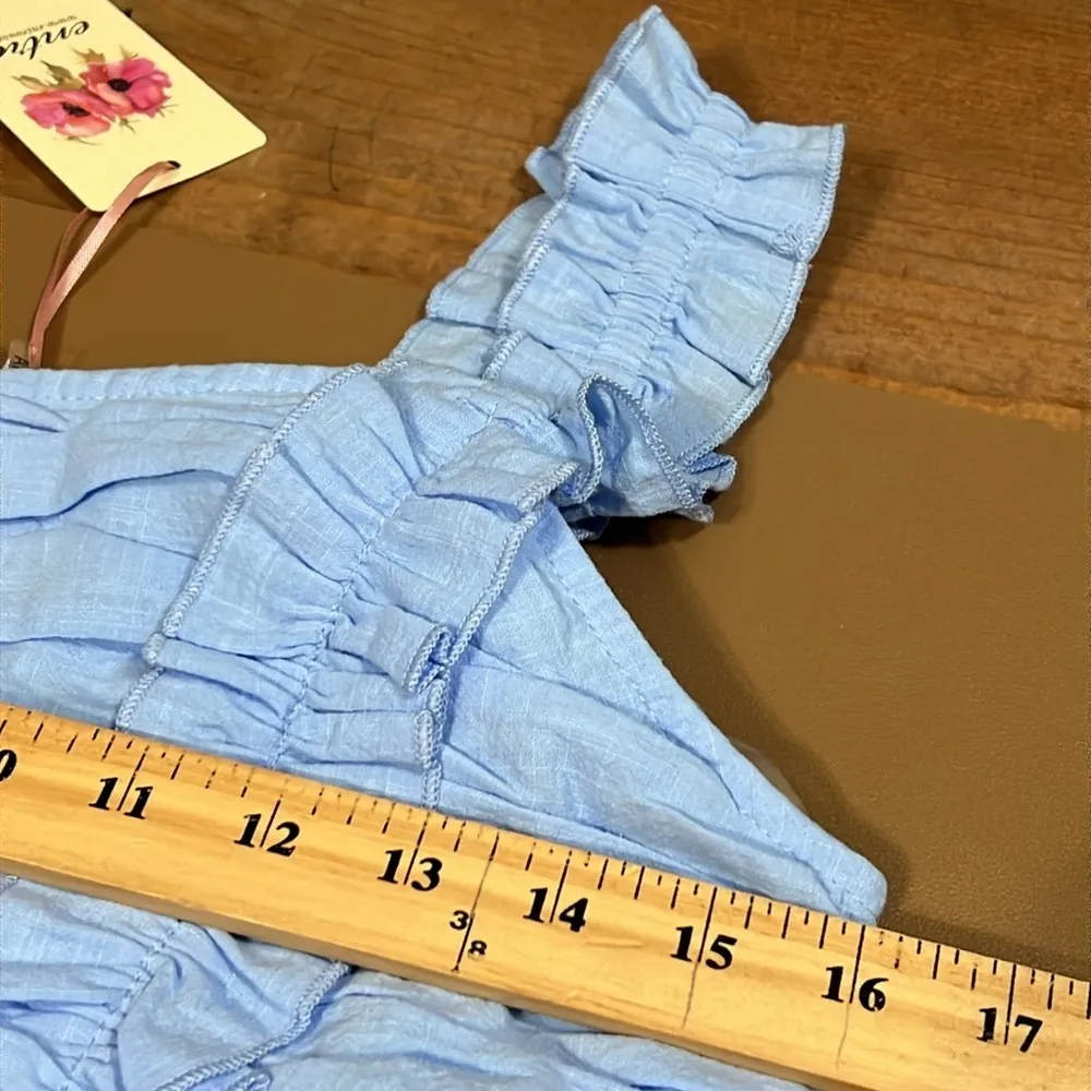 ENTRO sz medium blue pleated cropped sleeveless ruffle sleeve summer top casual - Image 4