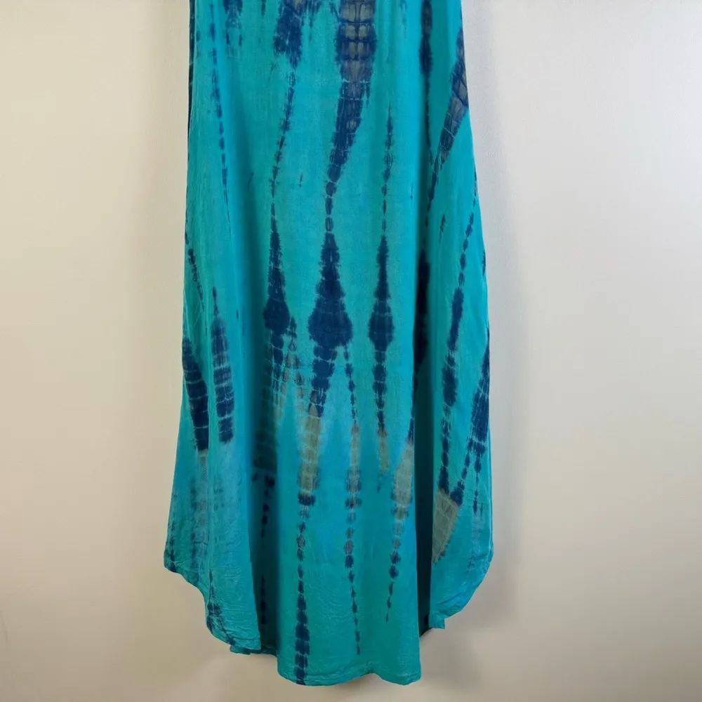 Soft Surroundings XS Tie Dye Tank Dress Blue Rayon Boho Beachy Summer Midi Maxi - Image 4