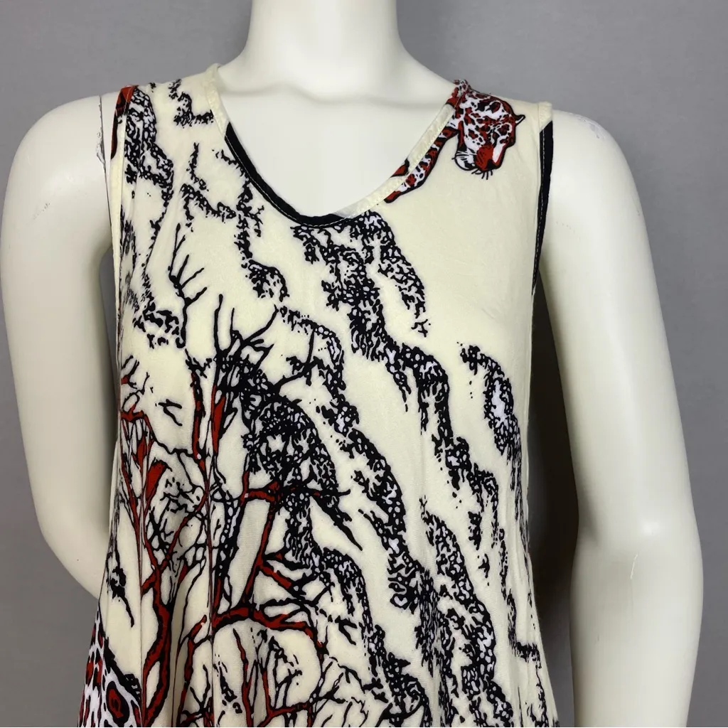 Jungle Print Dress Tunic Leopard Sleeveless Swing Relaxed Fit Women Animal Trees Black Size M - Image 4