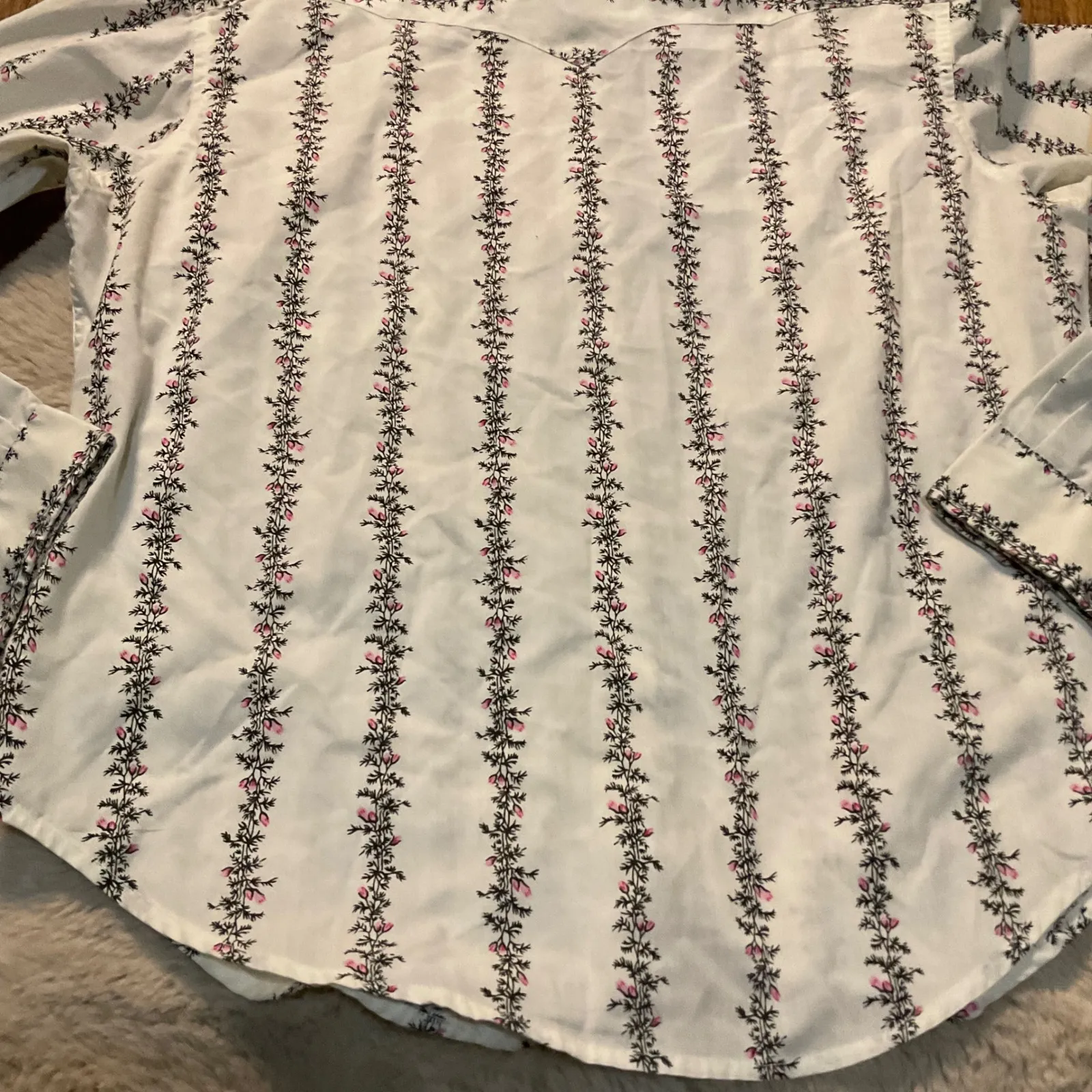 White Horse Size Small Western Floral Pearl Snap White Floral Stripe Womens Long - Image 8