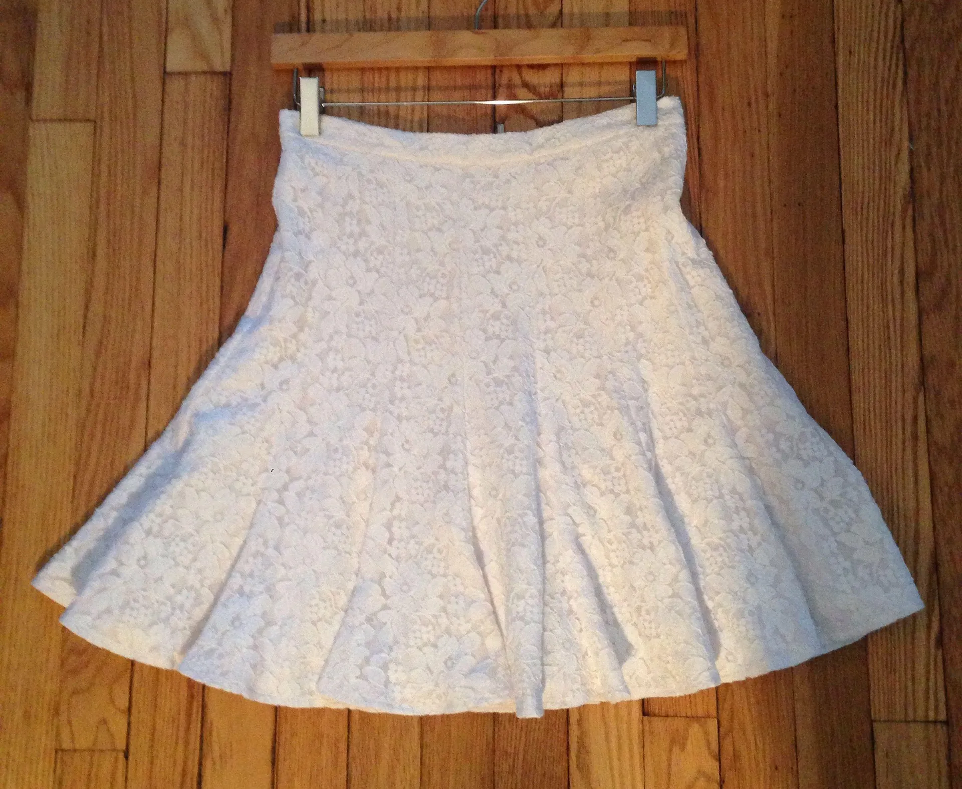 BCBGMaxAzria White Lace Paneled A-line Skirt 4 - Image 2