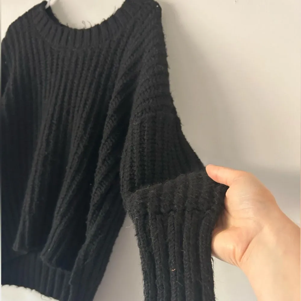 Aerie Thick Chunky Knit Black Oversized Crewneck Sweater Size XS Cozy Winter - Image 3