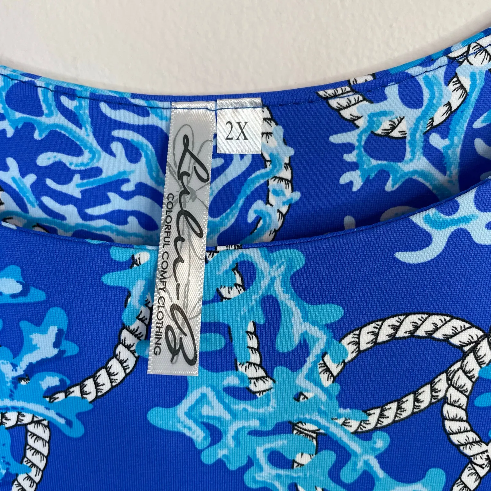 Lulu B Blue Coral Cha Cha Ruffle Sleeveless Dress Tropical UPF womens 2X New NWT - Image 14