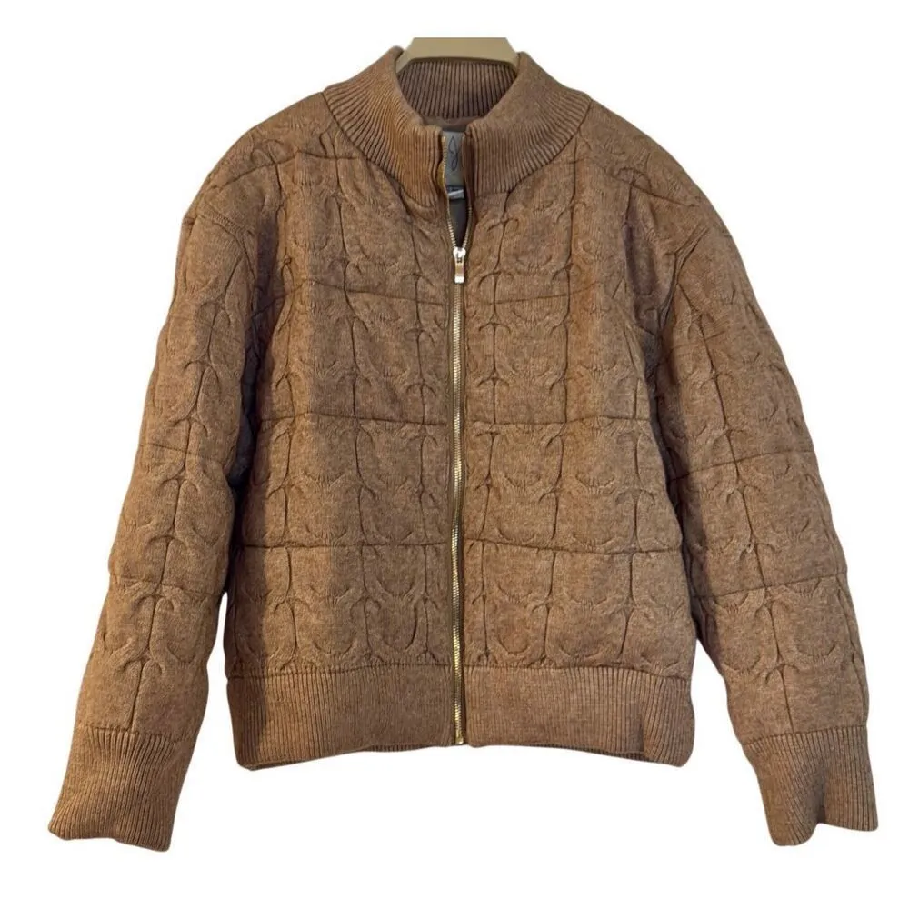 Joie tan puffer cableknit bomber style jacket M - Image 2
