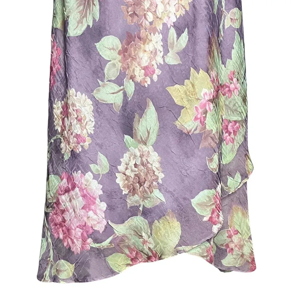 Vintage 90s Purple Floral Cottagecore Fairy Chiffon Ruffle Midi Skirt. Medium. - Image 10