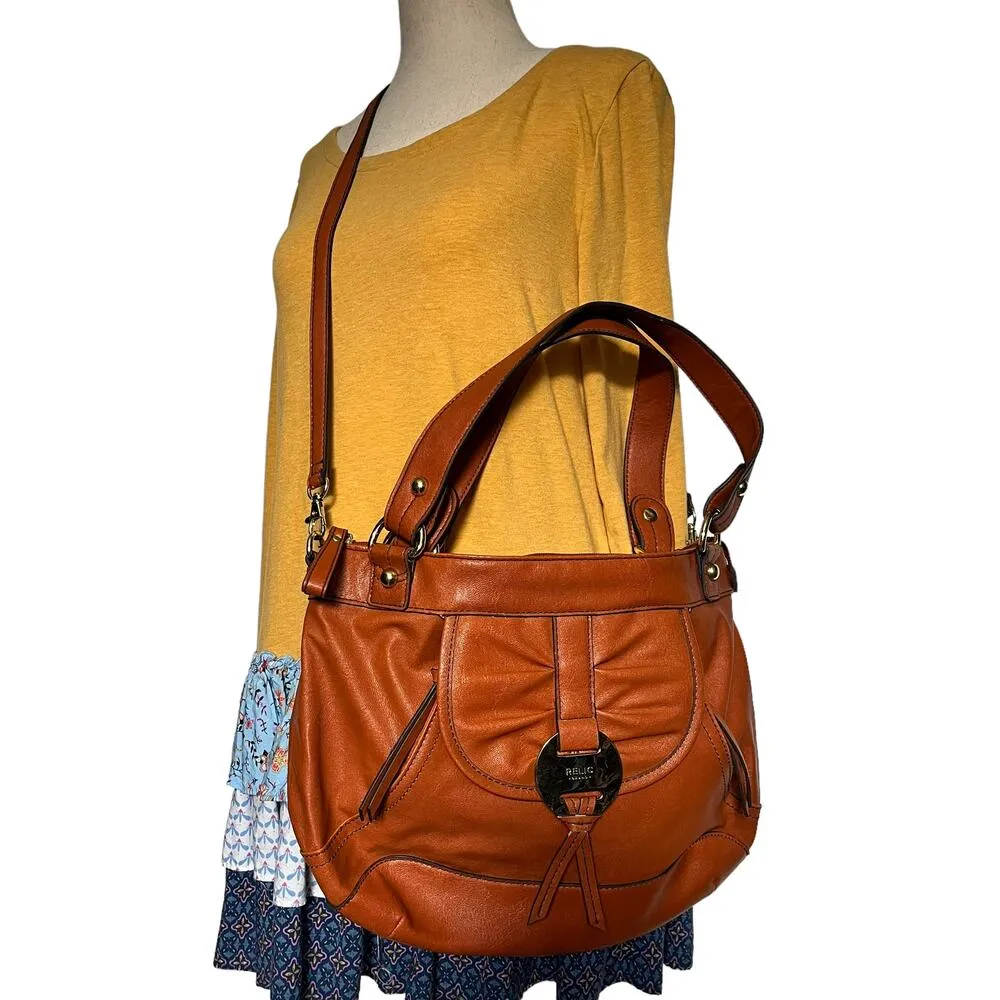 Relic Hand Crossbody Satchel Purse Shoulder Bag Orange Rust Vegan Leather - Image 2