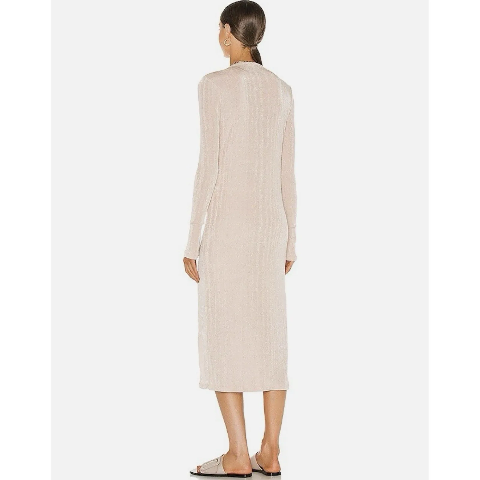 ALIX‎ NYC Shimmer Sage Green Button Front Crown Cardigan Midi Dress Bodycon Sz S Blue - Image 8