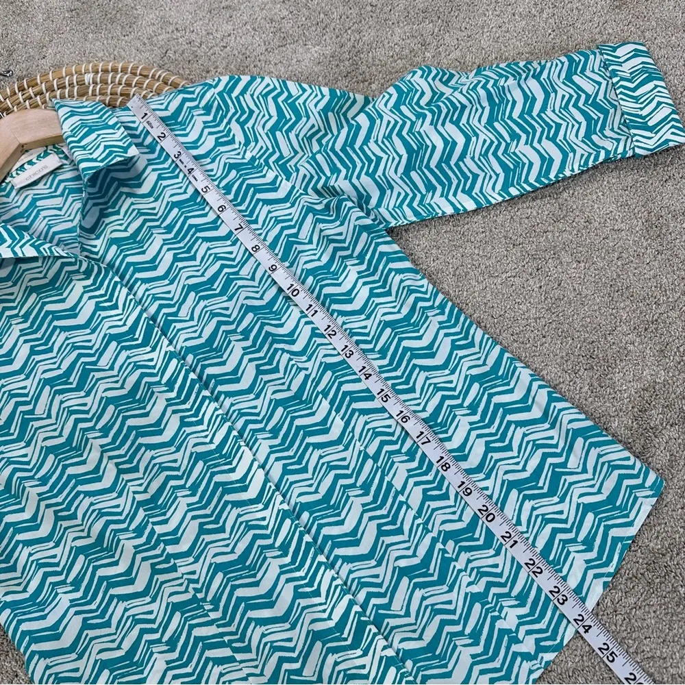 Chico’s No-Iron 100% Cotton Button Down Shirt Top Flame Stitch Print Blue 0/US S - Image 9