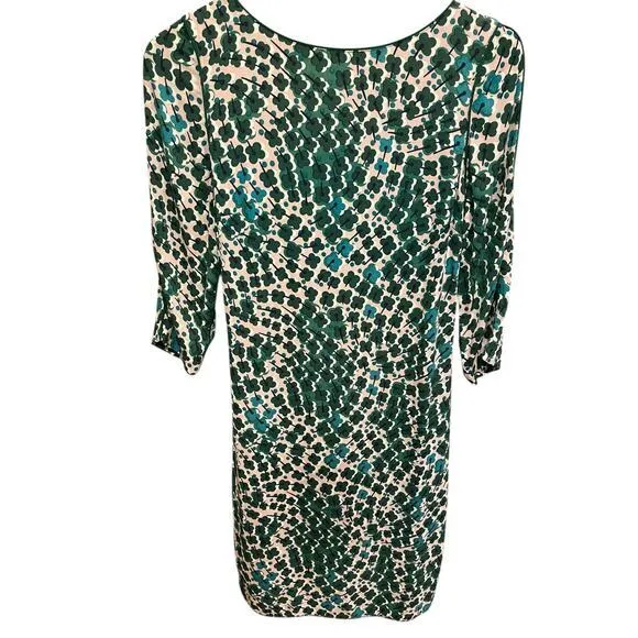 Boden Floral Kelly Green & Pink Four‎ Leaf Clover Sheath Belted Tie Dress US 6R Size 6 - Image 2