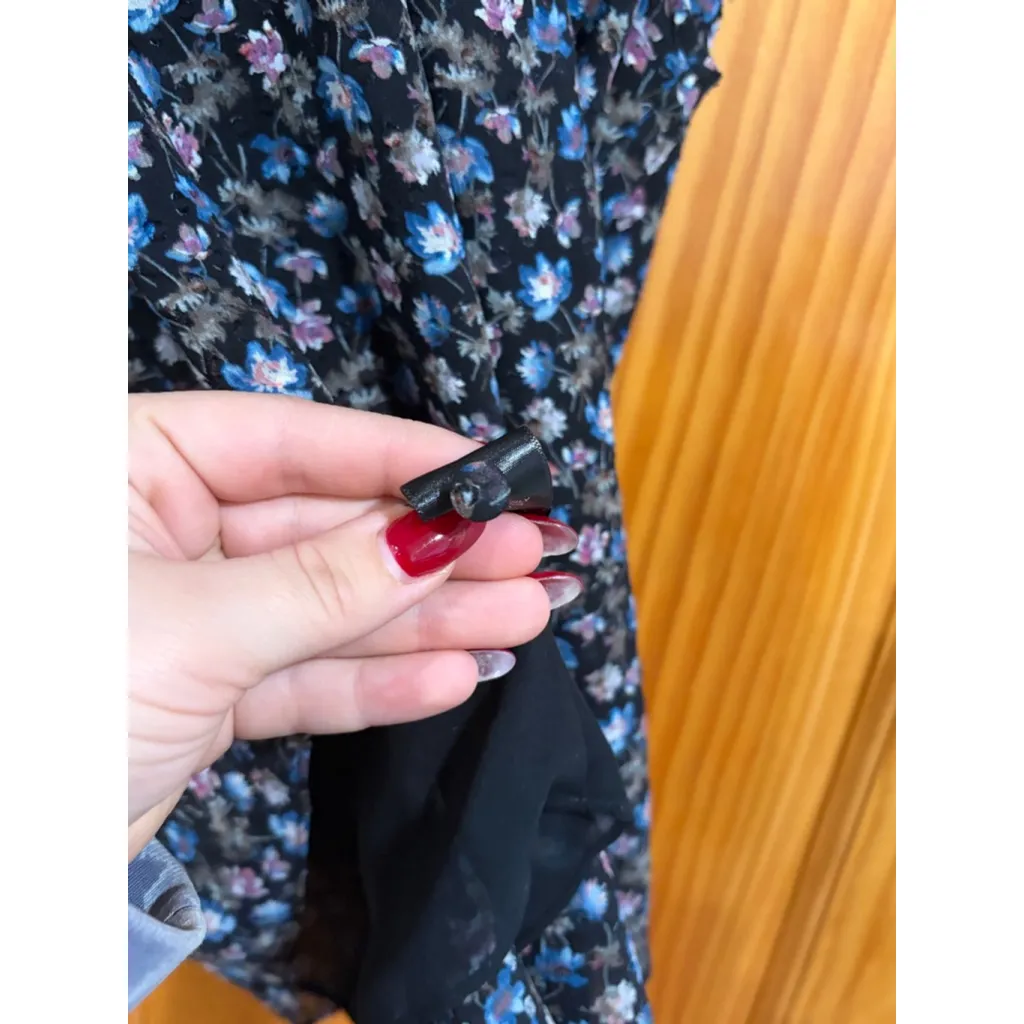 Rebecca Taylor Silk Floral Sleeveless Top Smocked Neck Blouse Black Size 6 - Image 5