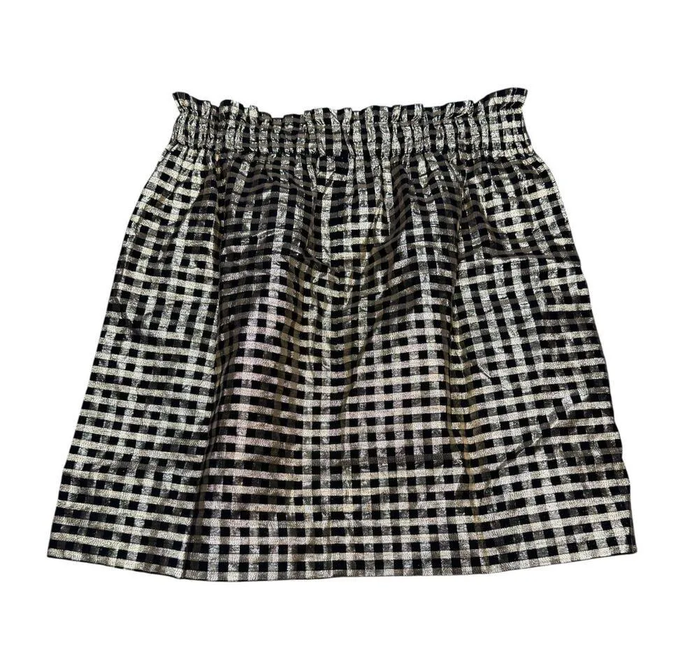 J.Crew Black Gold Metallic Gingham Mini Skirt | Size S - Image 2