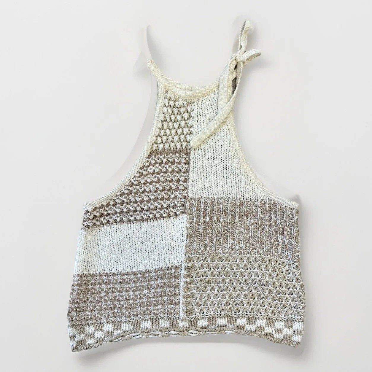 Anthropologie Tank Top Size XS Halter Tie Crochet Patchwork Metallic Chunky - Image 3