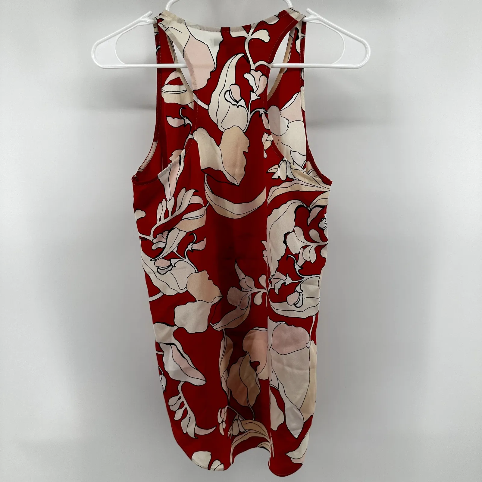 Derek Lam 10 Crosby 100% Silk Floral Print Tank Top Curve Hem Flamenco Multi 4 - Image 5