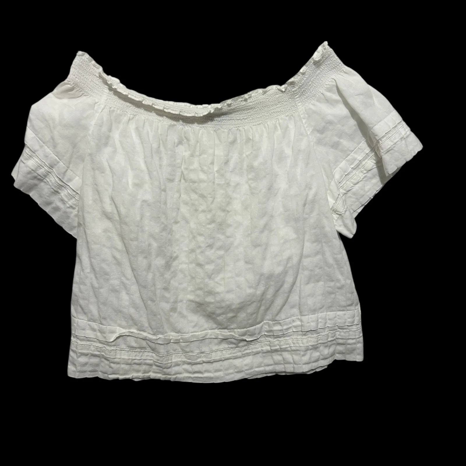Calvin‎ Klein Jeans Women Top L White Smocked Off Shoulder Peasant Cottagecore - Image 2