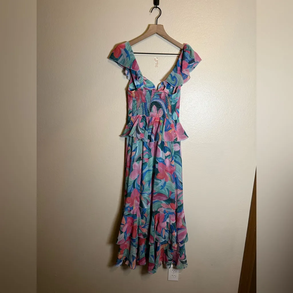 Show Me Your Mumu Reese Ruffle‎ Dress in Hibiscus Punch Crinkle - Image 3