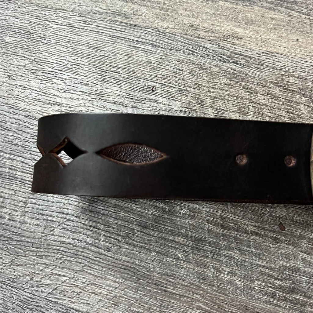Hipwear Distressed Laser Cut Dark Brown Belt Italian Leather Made in Canada M - Image 2