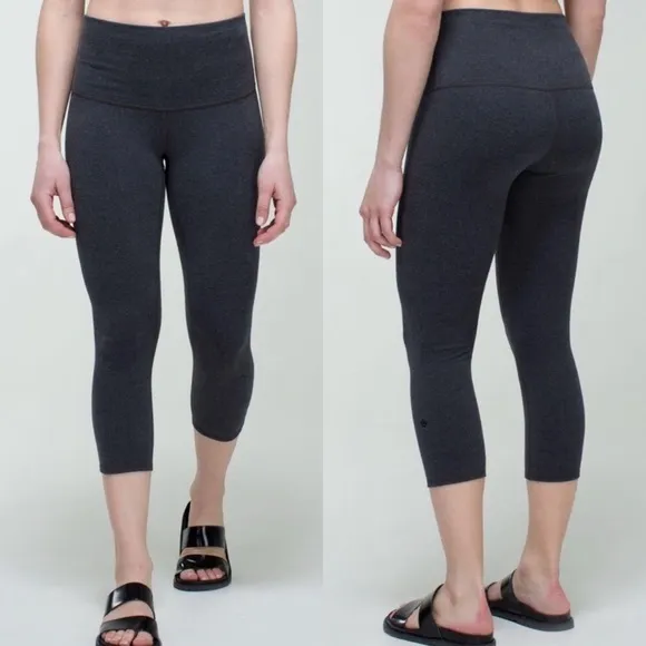 Lululemon  Wunder Under Crop Roll Down Gray Heather Charcoal Gray - Image 2