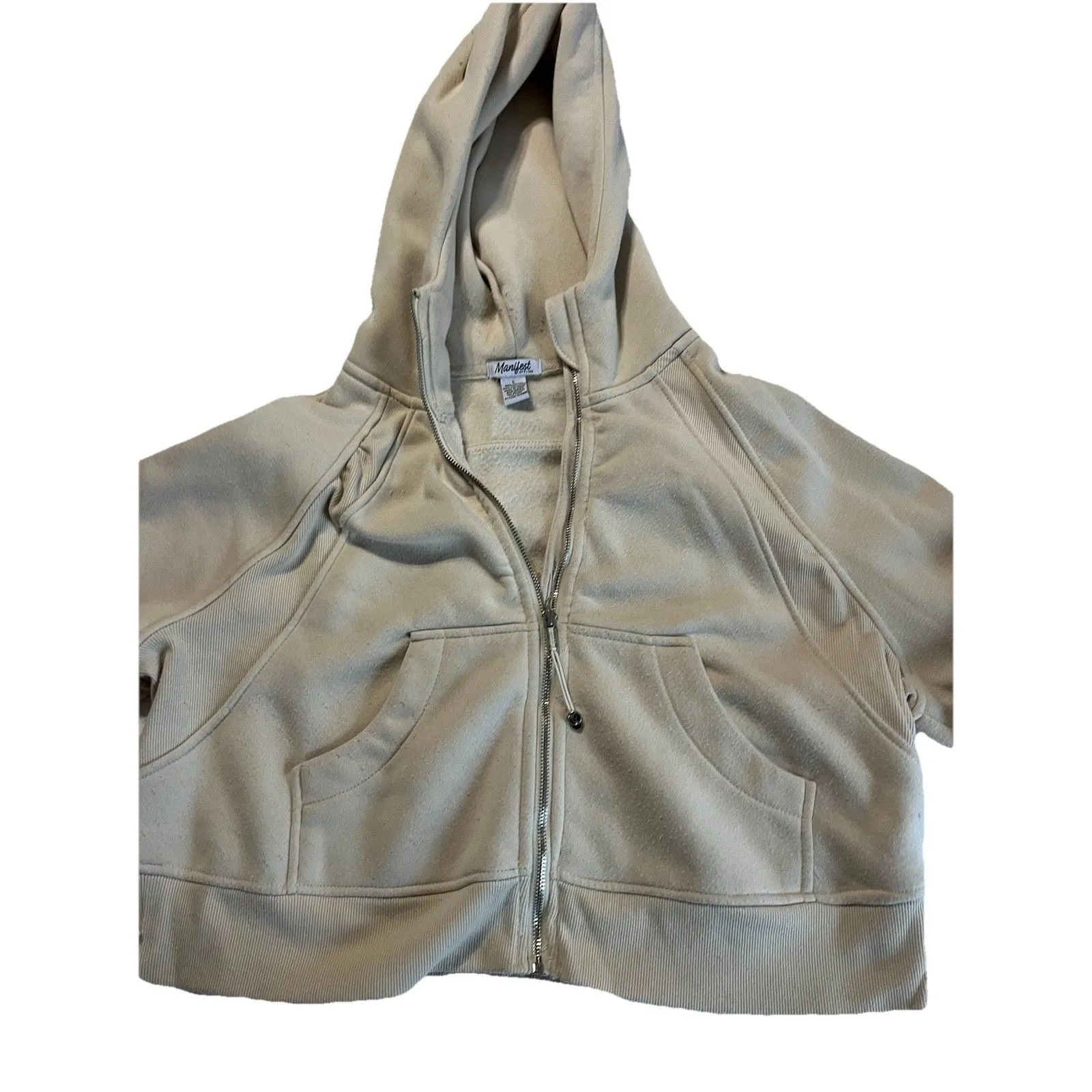 MANIFEST OFFLINE Hoodie Womens L Cropped Long Sleeve Full Zip Tan Sweatshirt Size L - Image 3