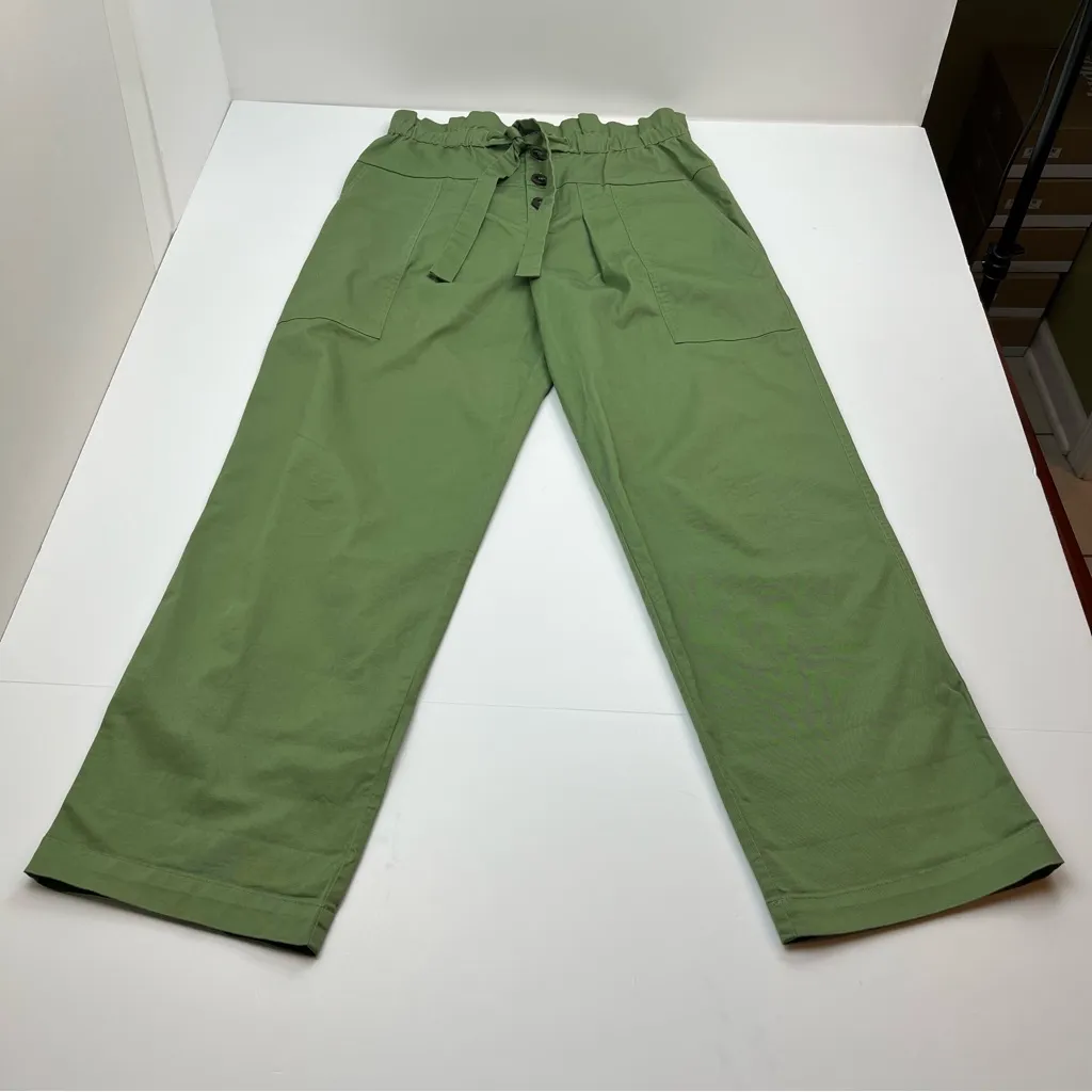 Sea New York Pant Paper Bag Tula‎ Button Fly Cotton Sage Green Wide Ankle Size 6 - Image 3