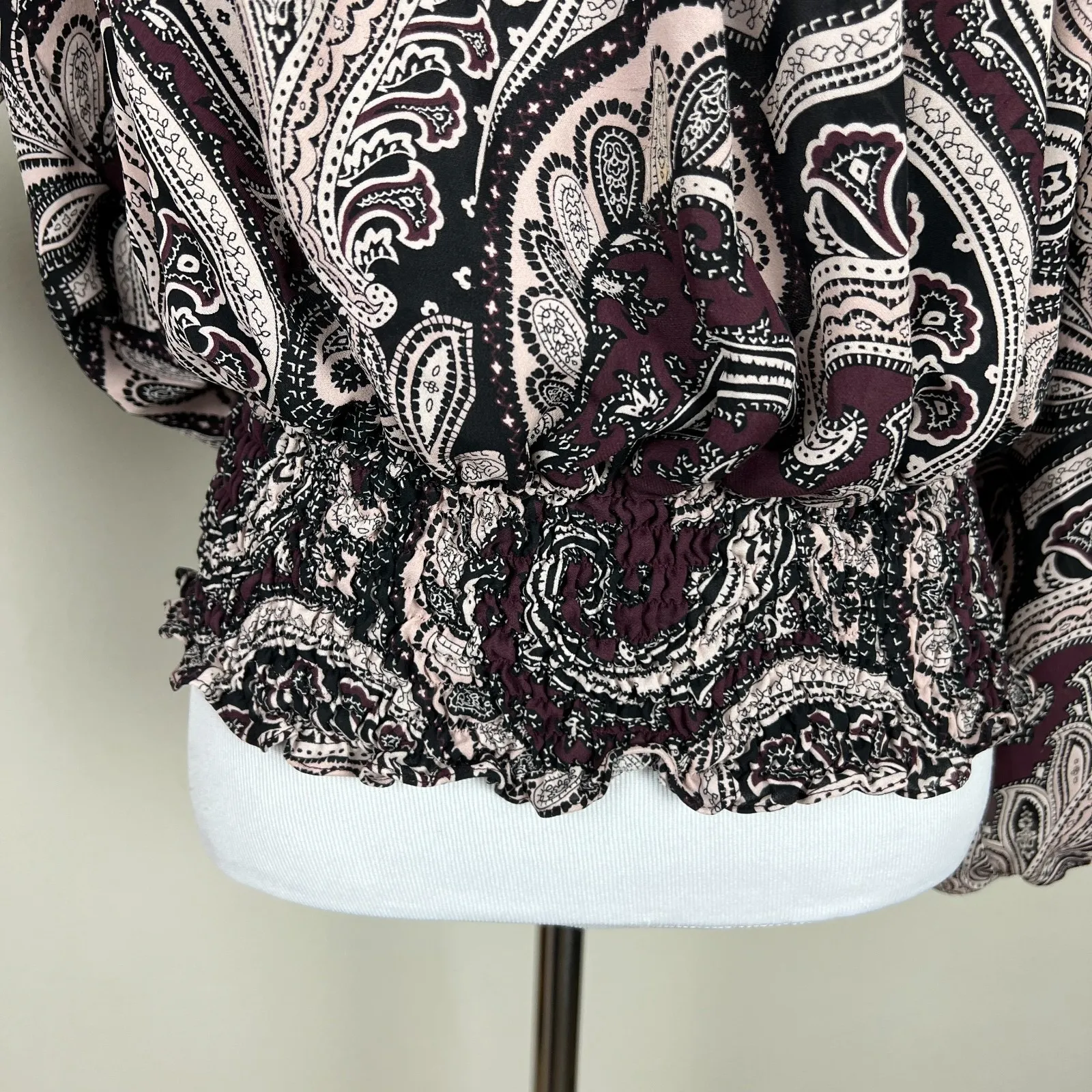 Michael Kors Blouse Top Womens XL Paisley Off The Shoulder‎ Silk Sheer Cropped - Image 5