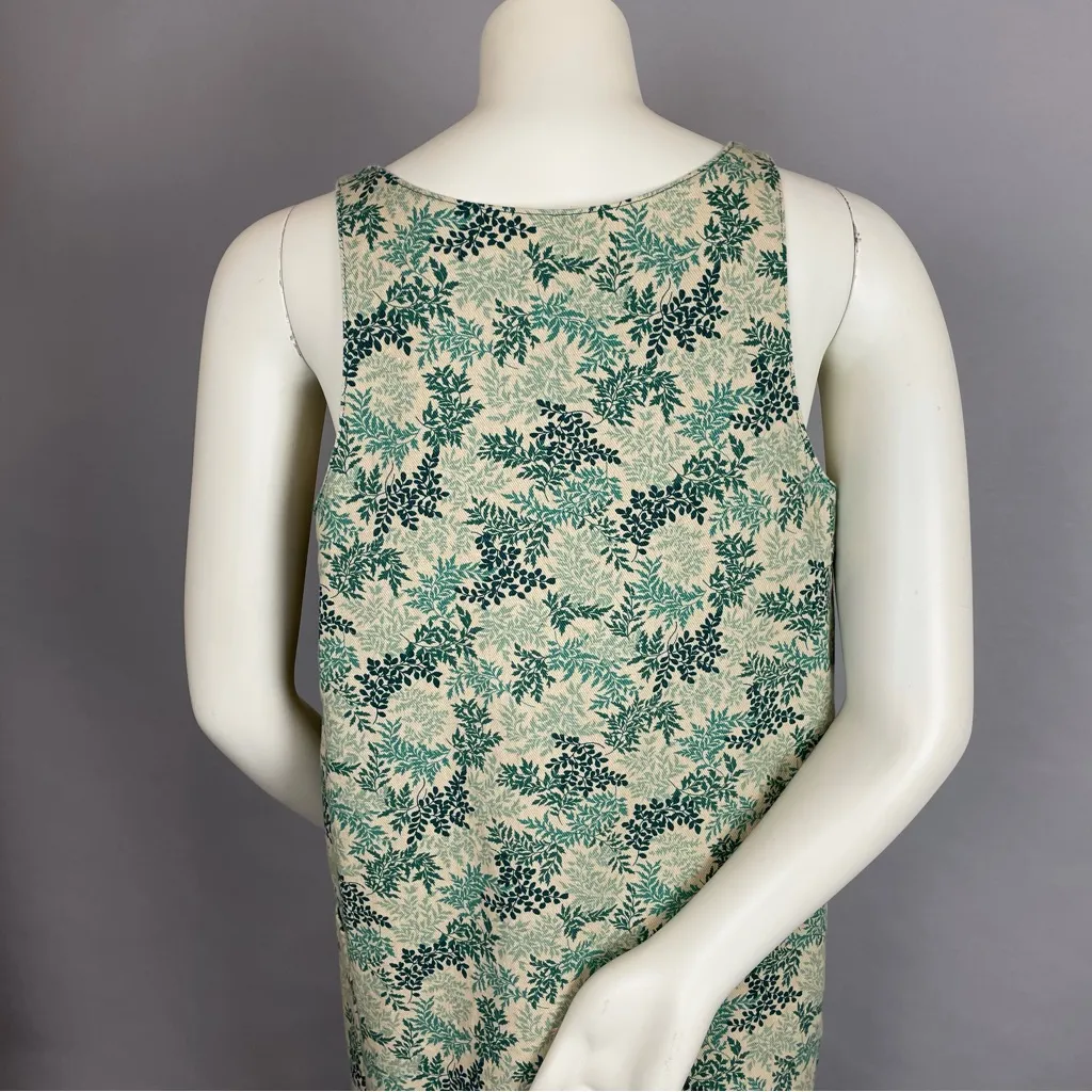 Handmade Shift Dress Leafy Pattern Print‎ Sleeveless Green Nature Midi Pockets - Image 6