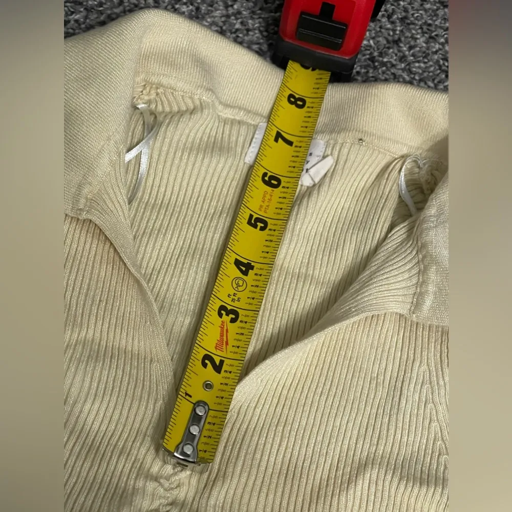 Dreamers By Debut Yellow Collared ribbed Long Sleeve Cropped v neck Sweater S - Image 8