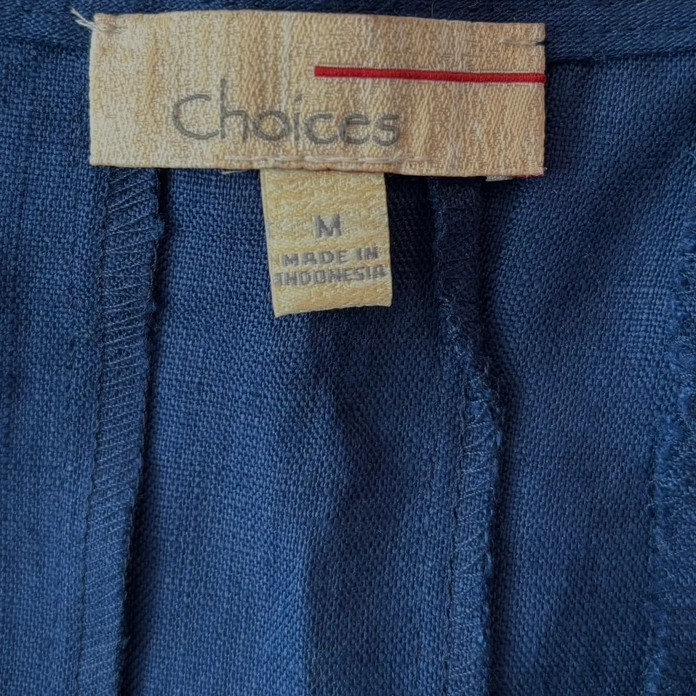 Choices Size M 100% Linen Midi Tank Dress Sleeveless Capsule Minimalist Blue Size M - Image 3