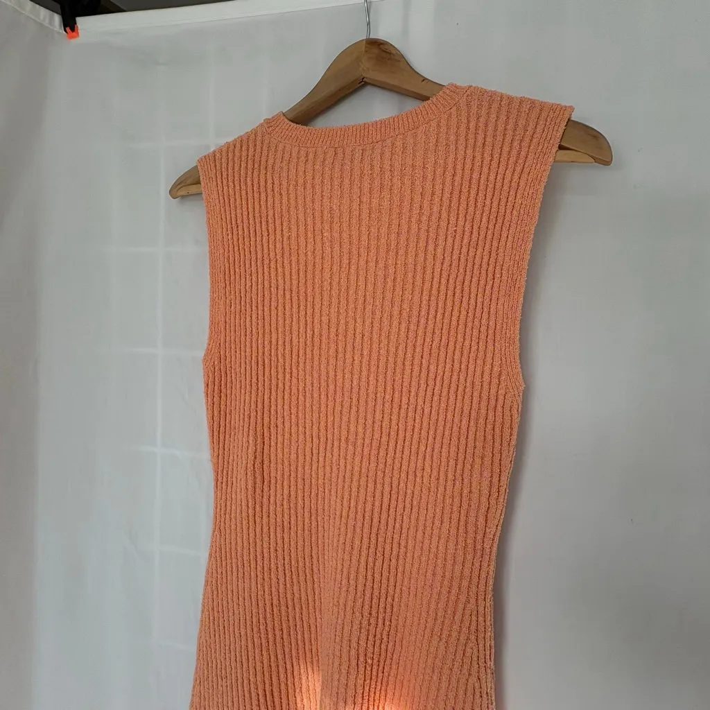 Women's Zara Peach orange Ribbed Knit Sleeveless Dress Size L - Image 5