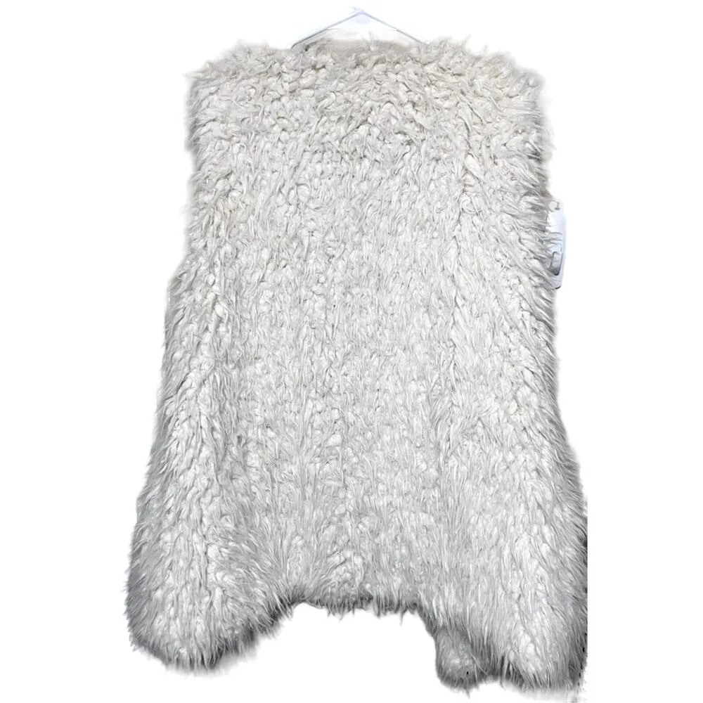 Two by Vince Camuto Womens Faux Fur Vest Size L Mob Wife Cream Ivory - Image 7