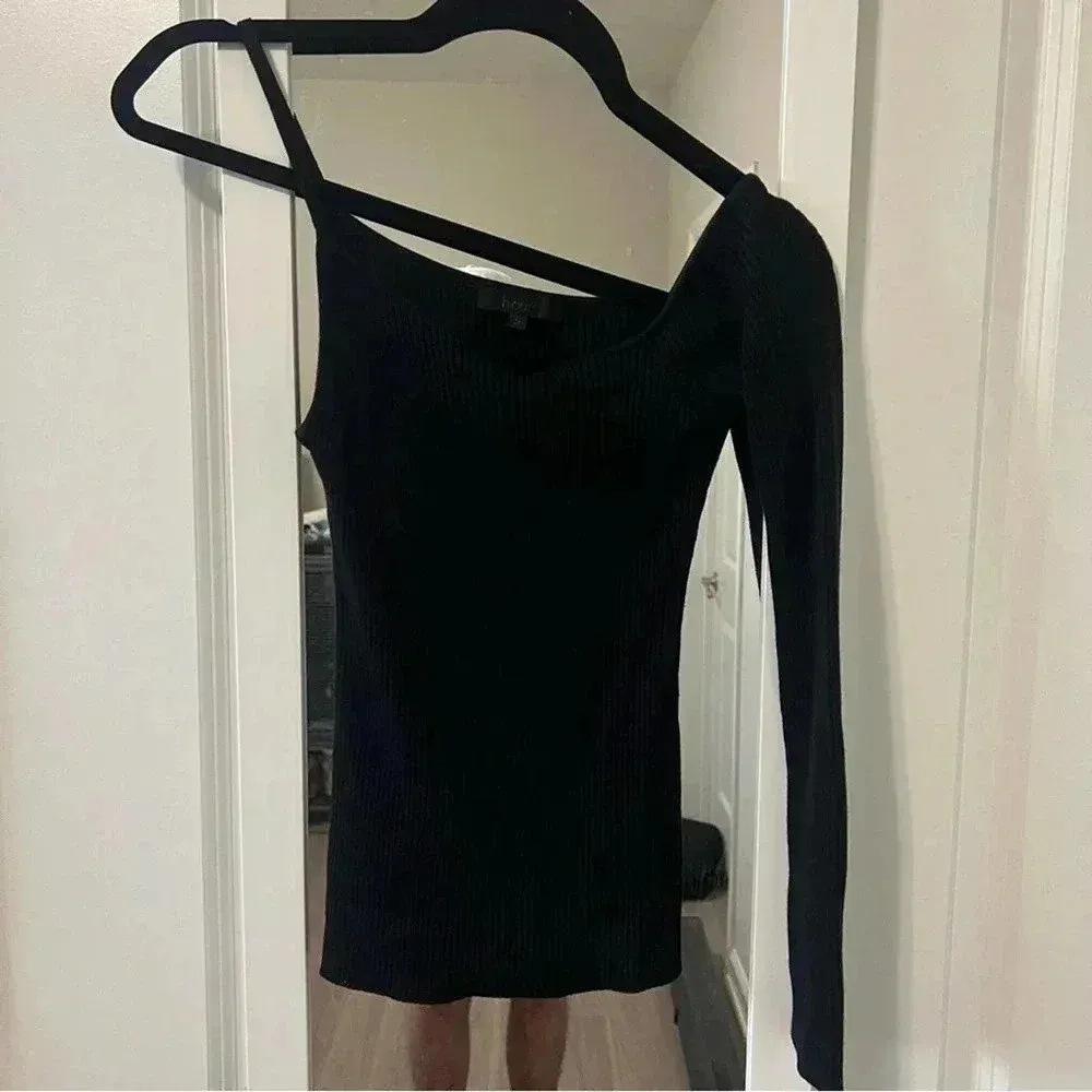 H:ours  One-Shoulder Ribbed Knit Blouse Size S - Image 2