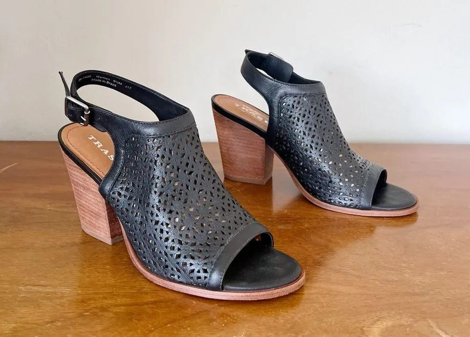 TRASK • Parker Perforated Slingback Sandal black leather lasercut punched Size 9.5 - Image 9