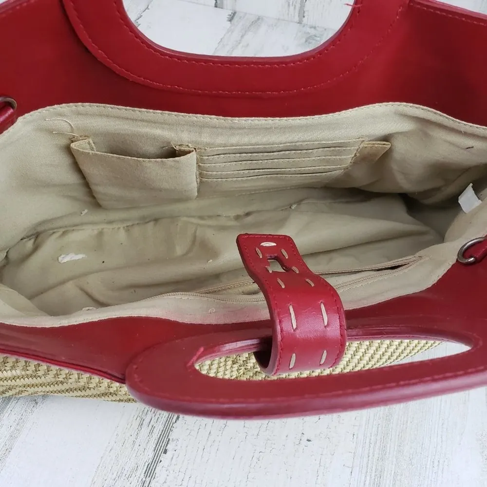 Valerie Stevens Beige Woven Red Faux-Leather Trim Handbag Women's Purse - Image 8
