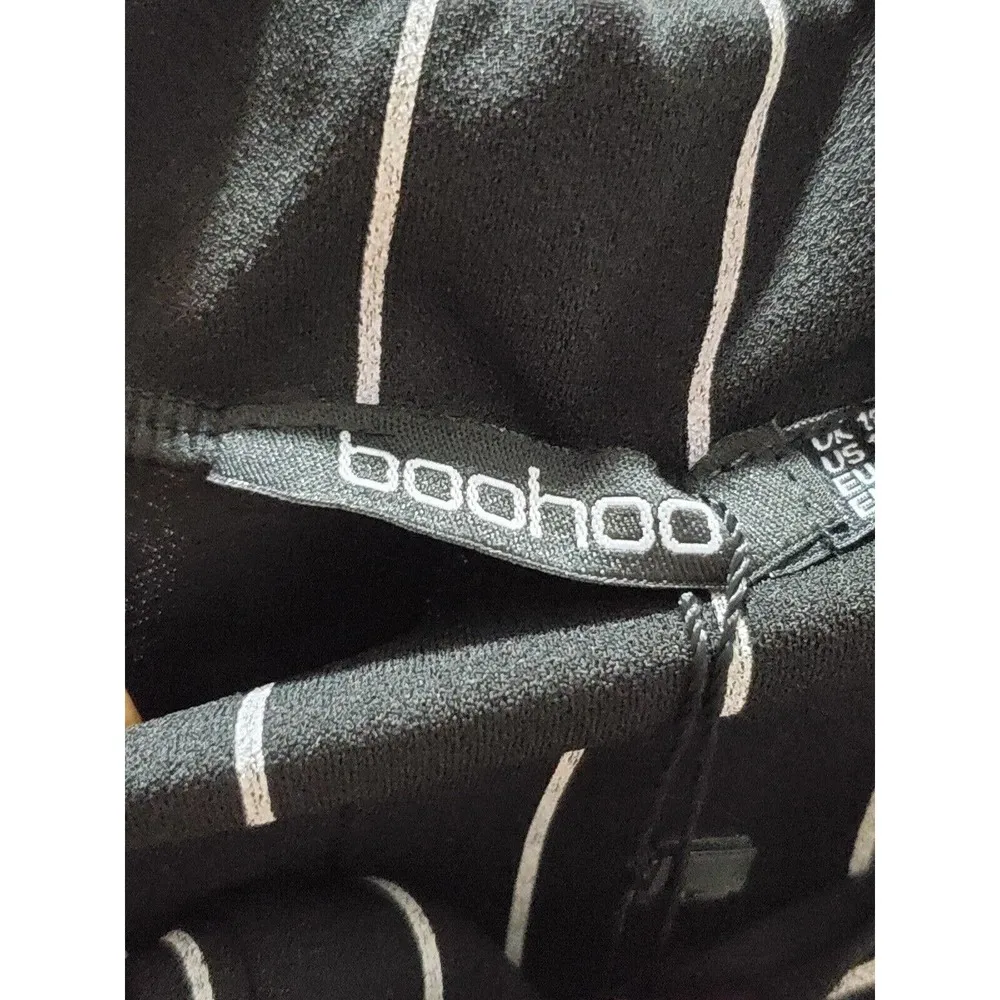 Boohoo Women's Black Striped Polyester Mid Rise Wide Legs Comfort Waist Pant 14 - Image 4