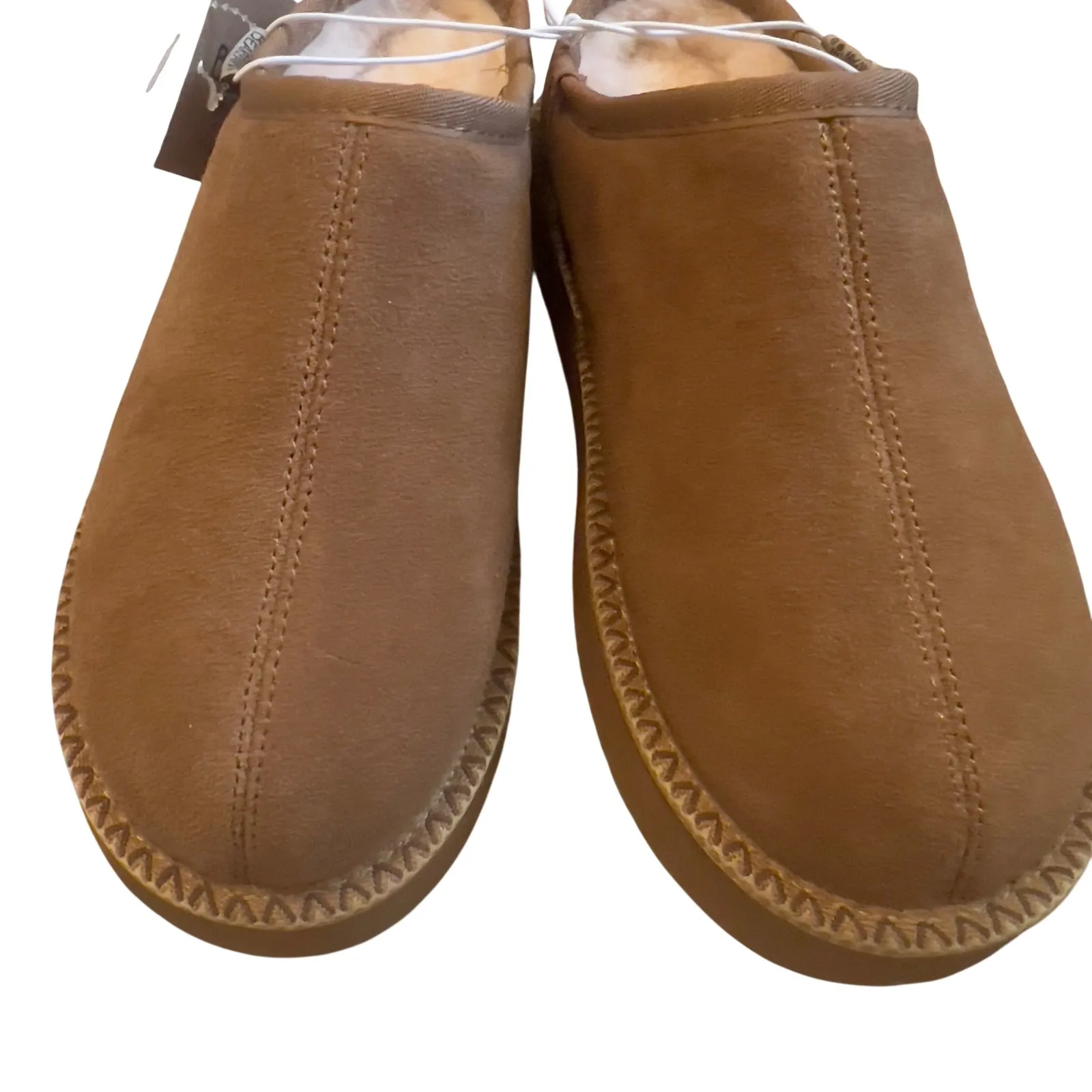 Bearpaw Womens Clog Slippers Suede Sheepskin Lined Tan M L - Image 2