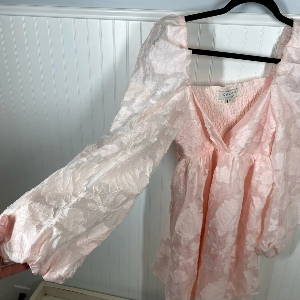 Sister Jane DREAM pink Floral Brocade Organza Mini Dress Puff Sleeve size medium - Image 3