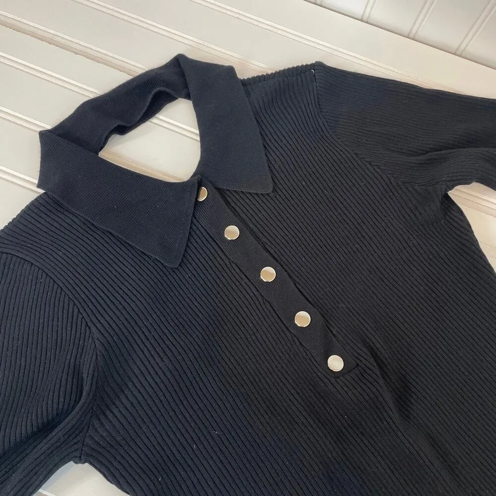 Almost Famous Women’s Black Open Back Long Sleeve Midi Polo Dress Size L - Image 4