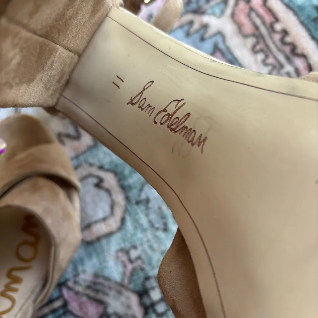 Sam Edelman Yancy Ankle Strap Block Heel Suede Leather Women’s size 11 Beige Tan - Image 13