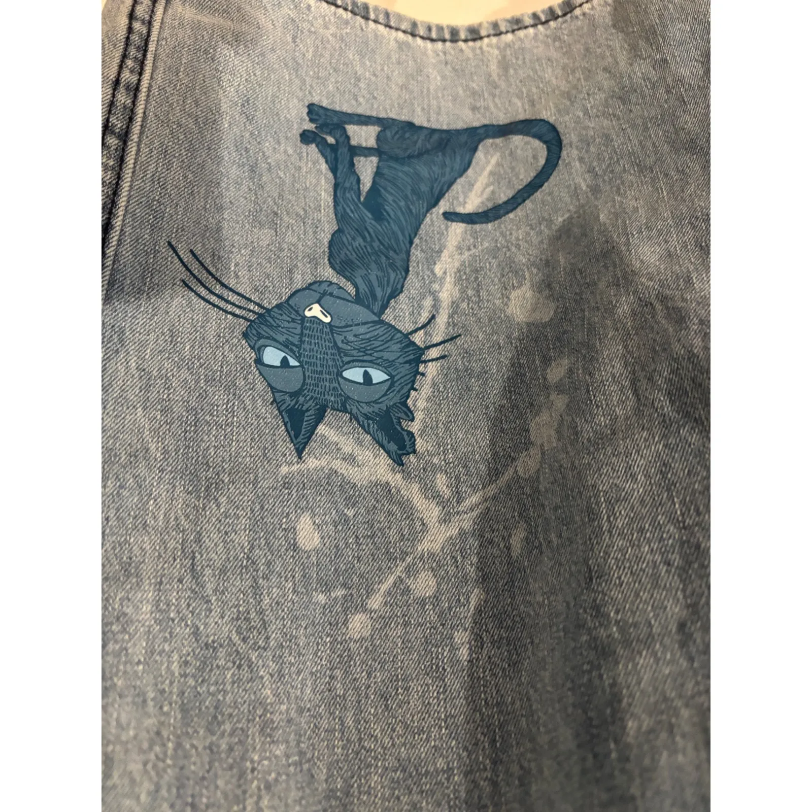 Denim Jeans Coraline Cat Star Print Wide Leg Light Wash Pants Size 11 Blue - Image 4