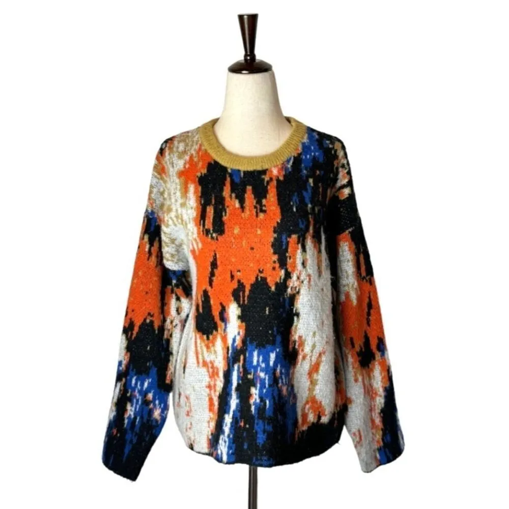 Cider Orange And Black Multicolor Print Crew Neck Pullover‎ Sweater Size XS - Image 3