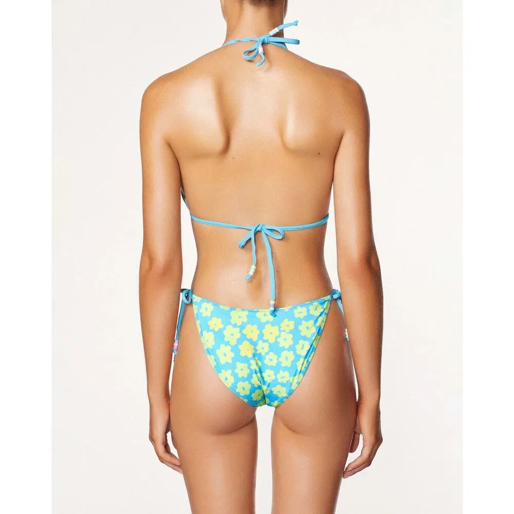 Free People x Its Now Cool The 90s Tie Up Bikini Bottoms Petallic Blue Yellow XS - Image 3