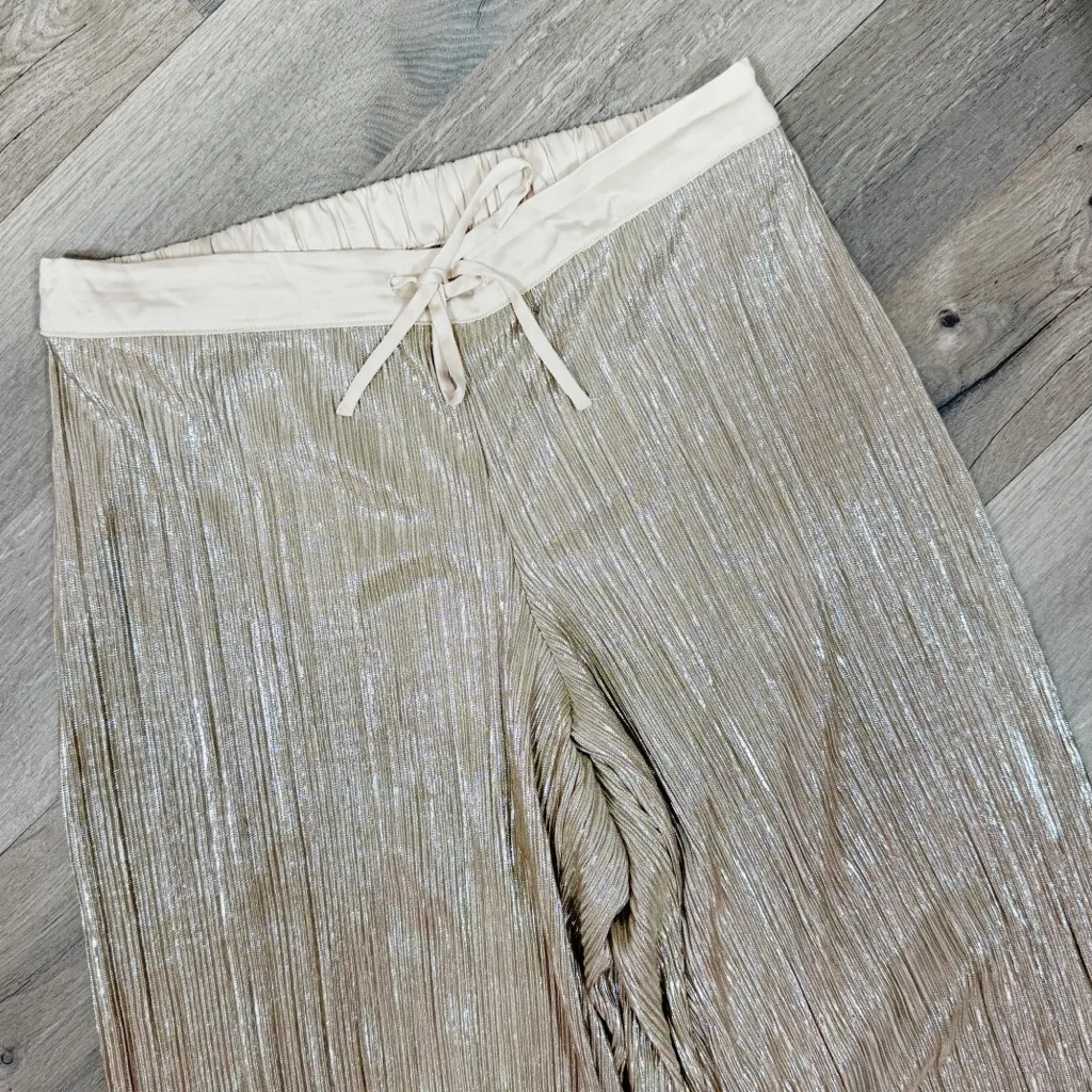 Victorias Secret Shiny Metallic Gold Lame‎ Crinkle Palazzo Pants XS - Image 5
