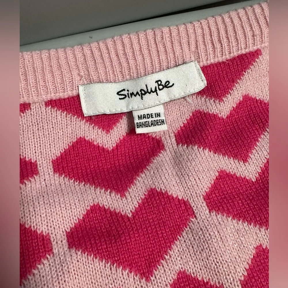 Vintage Simply Be Oversized Pink Heart Women’s Cardigan Sweater w Heart Buttons Size 4X - Image 3