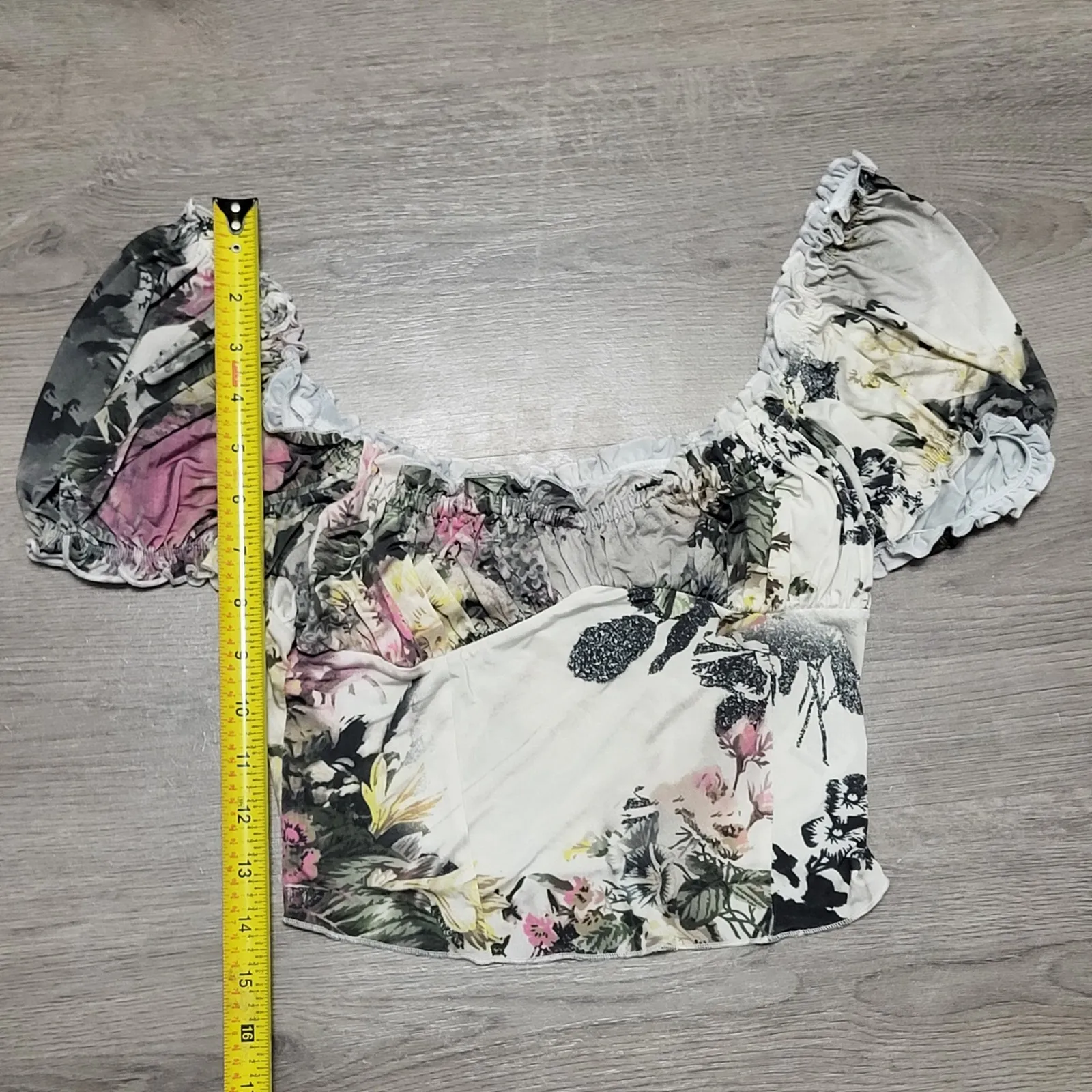 Urban Outfitters Floral Off The Shoulder Crop Top Puff Sleeve Cottage Fairy sz S - Image 6