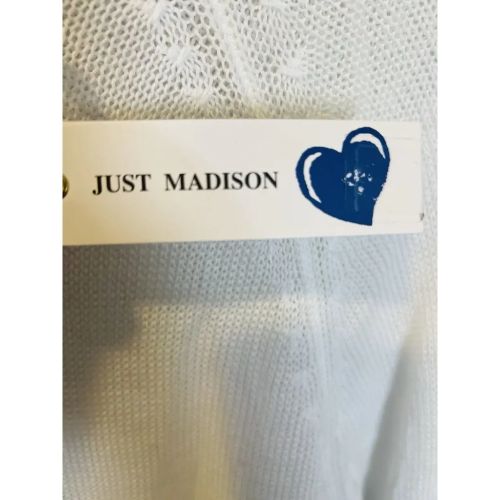 Just Madison Cotton Linen Sweater Small White Blue Detail Nautical Coastal NWT - Image 7