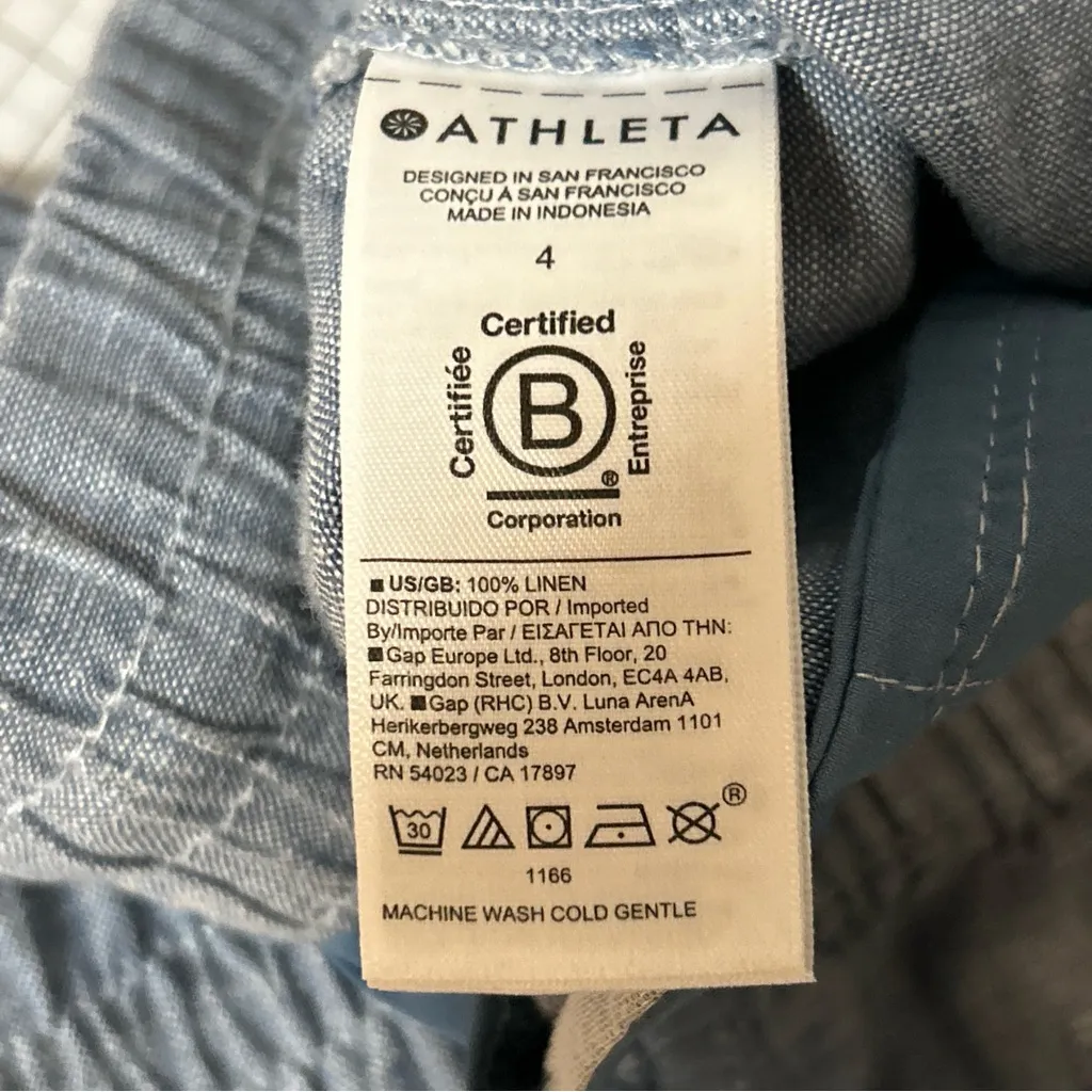 Athleta Pant Women Size 4 Blue Linen Lounge Vacation Travel Coastal Beach Resort - Image 4