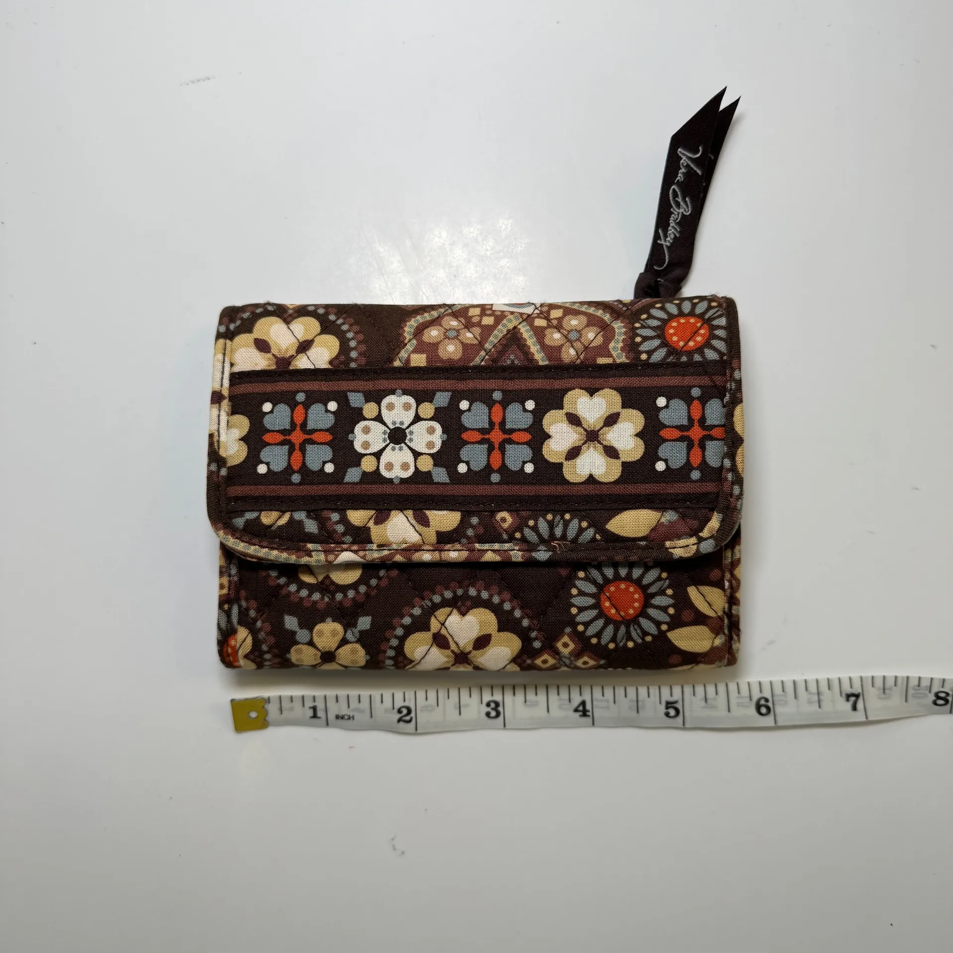 Vera Bradley Tri-Fold Wallet Cotton Quilted Brown Floral Paisley Y2K Boho Hippie - Image 4