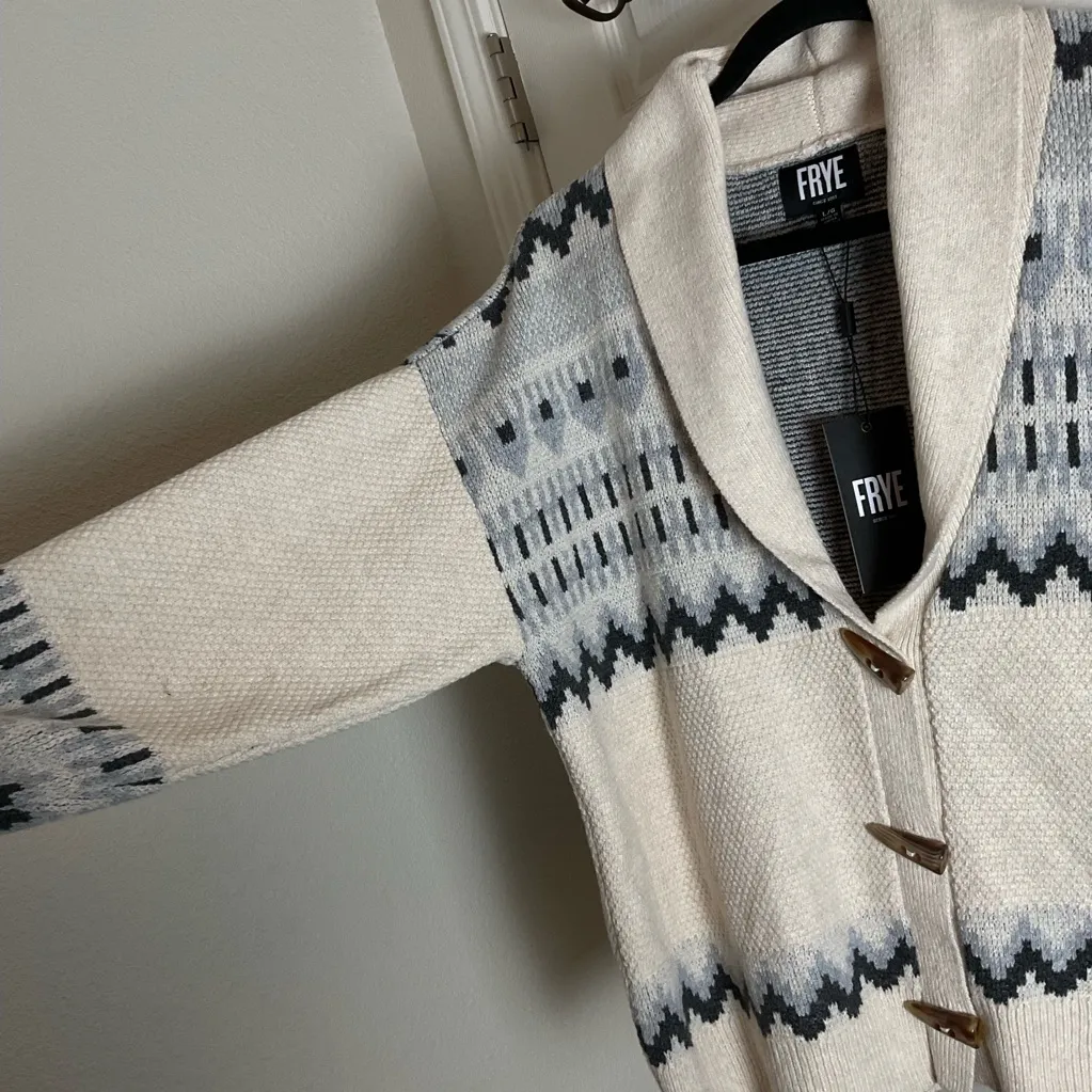 NWT FRYE Women's Oatmeal Heather Combo Cardigan size Large - Image 5