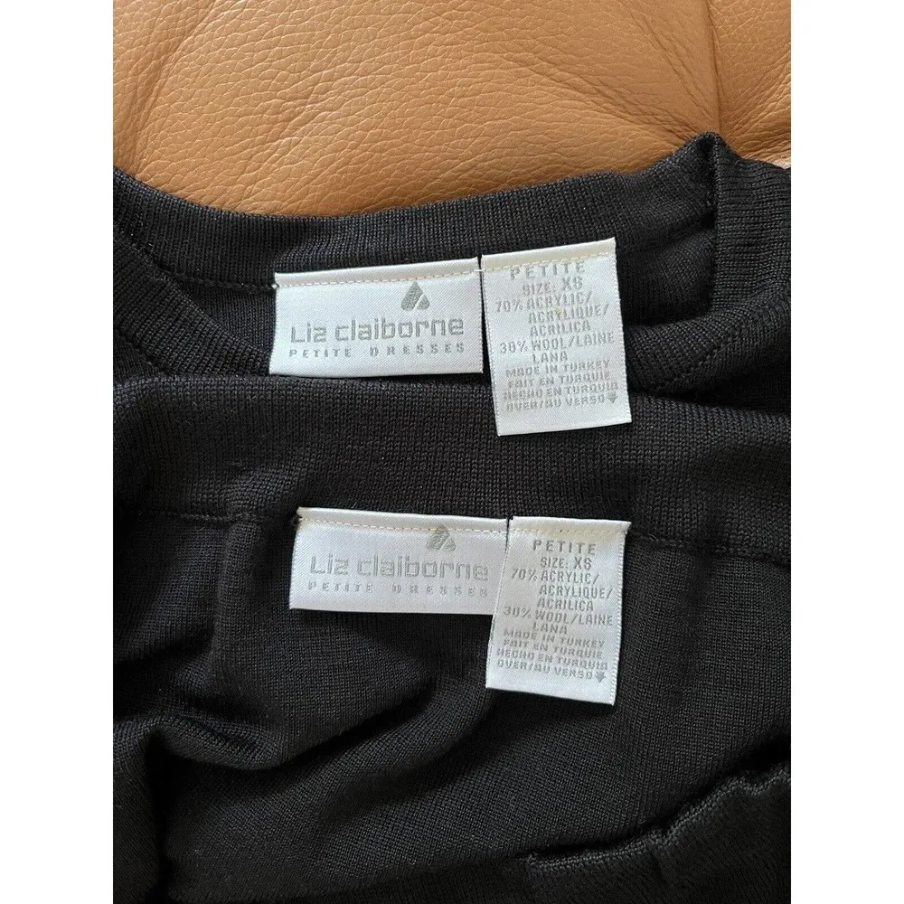 Liz Claiborne Black Wool Blend Leaf Embroidered Sweater Skirt Vintage Set Sz XSP - Image 5