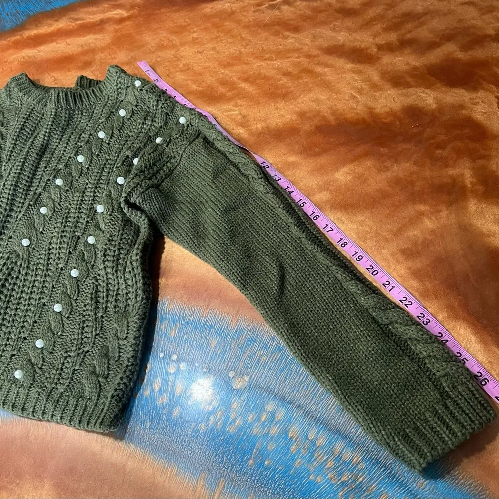 Bongo Green Cable knit Sweater Pearl Embellished size medium - Image 7