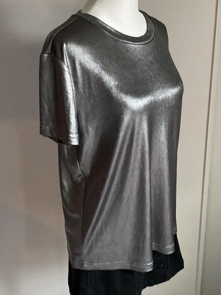 New BB Dakota by Steve Madden NEVER METAL FOR LESS Dressy Metallic T-Shirts - Image 2